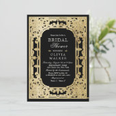 Schwarzes goldfarbenes elegantes romantisches Vint Einladung (Stehend Vorderseite)