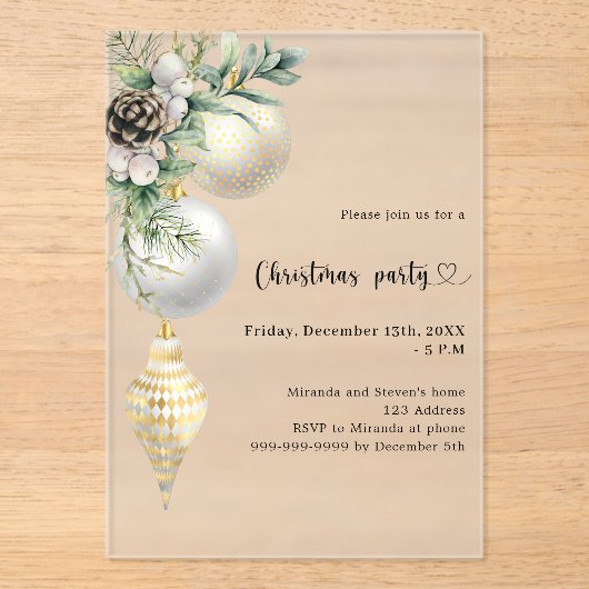 Schwarzes goldfarbenes Weihnachtsbaum mattiertes P Acryleinladungen (Vorderseite)