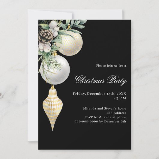 Schwarzes goldfarbenes Weihnachtsgebäck Weihnachts Einladung (Vorderseite)