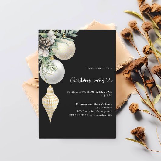 Schwarzes goldfarbenes Weihnachtsgebäck Weihnachts Einladung