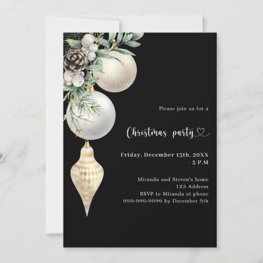 Schwarzes goldfarbenes Weihnachtsgebäck Weihnachts Einladung (Vorderseite)