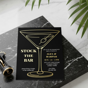 Schwarzes Goldfolie Martini Verlobung Bar bestücke Folieneinladung