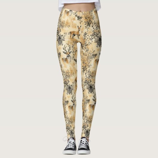 Schwarzes Goldfuchs Botanisches viktorianisches Mu Leggings (Vorderseite)