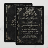 Schwarzes Goldladen elegante Schädel-Hochzeit Einladung (Vorne/Hinten)