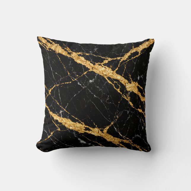Schwarzes Goldmarmor Luxe-Muster Kissen (Vorderseite)