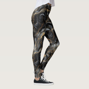 Schwarzes Goldmarmor Luxus Abstractes Muster Leggings