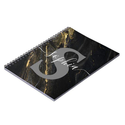 Schwarzes Goldmarmor Monogramm Erstmaliges Persona Notizblock (Linke Seite)