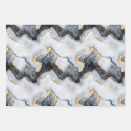 Schwarzes Goldmarmor-Wrap-Papier-Set aus 3 Blätter