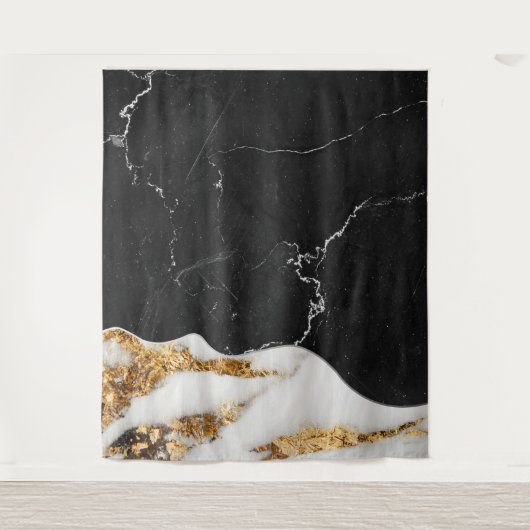 Schwarzes Goldmessmuster Wandteppich (Vorderseite)