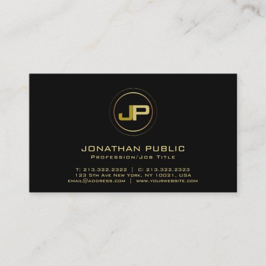 Schwarzes Goldmodernes berufliches Monogramm Visitenkarte (Vorderseite)