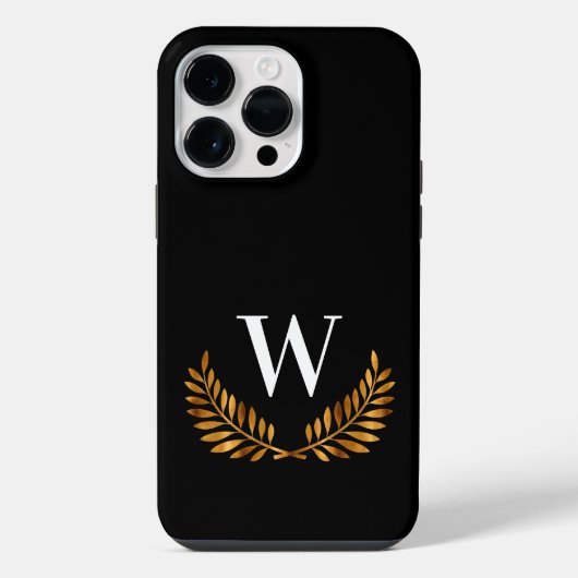 Schwarzes Goldmonogramm Initiale Name Kranz iPhone Hülle (Rückseite)