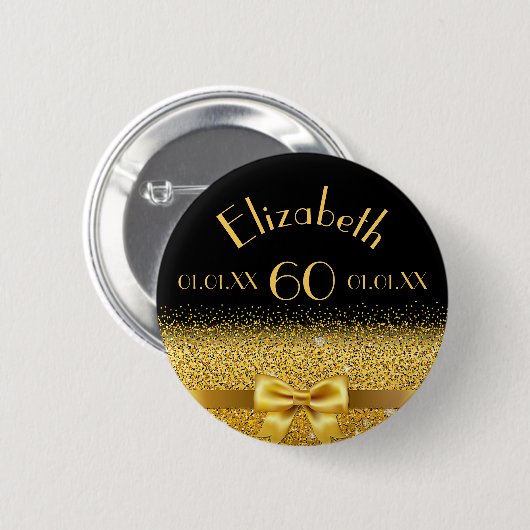 Schwarzes Goldmonogramm zum 60. Geburtstag Button (Vorne & Hinten)
