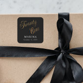 Schwarzes Goldnamensskript 21. Geburtstag Quadratischer Aufkleber