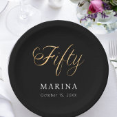 Schwarzes Goldnamensskript 50. Geburtstag Pappteller