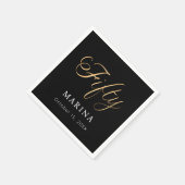 Schwarzes Goldnamensskript 50. Geburtstag Serviette (Ecke)