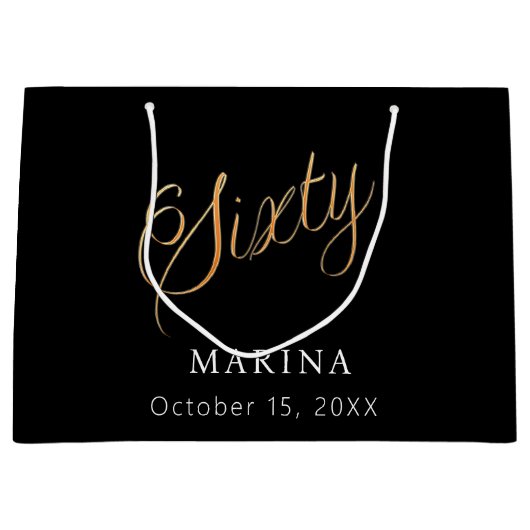 Schwarzes Goldnamensskript 60. Geburtstag Große Geschenktüte (Vorderseite)