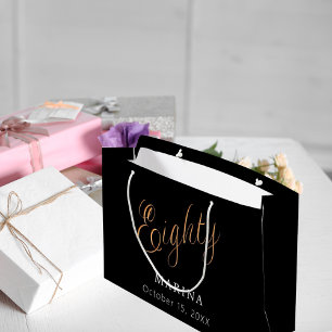 Schwarzes Goldnamensskript 80. Geburtstag Große Geschenktüte