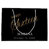 Schwarzes Goldnamensskript Sweet 16 Große Geschenktüte (Rückseite)