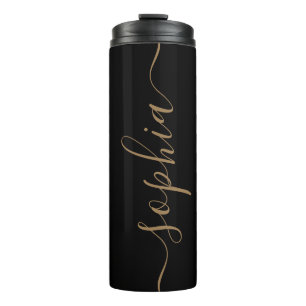 Schwarzes Goldschrift-Custom-Thermal-Tumbler Thermosbecher