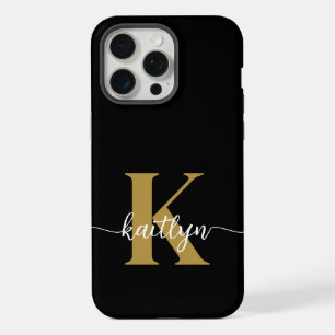 Schwarzes Goldschrift-Monogramm iPhone 15 Pro Max Hülle