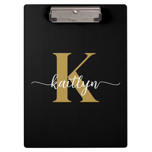 Schwarzes Goldschrift-Monogramm Klemmbrett (Vorderseite)