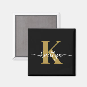 Schwarzes Goldschrift-Monogramm Magnet