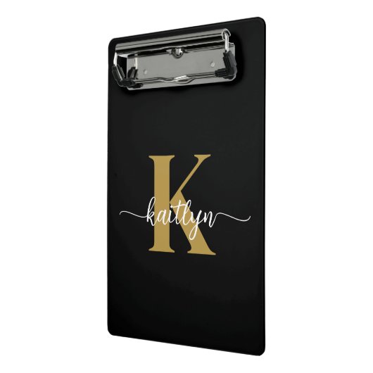 Schwarzes Goldschrift-Monogramm Mini Klemmbrett (Gewinkelt2)