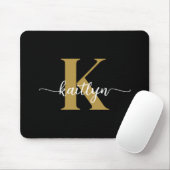 Schwarzes Goldschrift-Monogramm Mousepad (Mit Mouse)