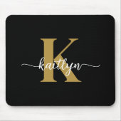 Schwarzes Goldschrift-Monogramm Mousepad (Vorne)