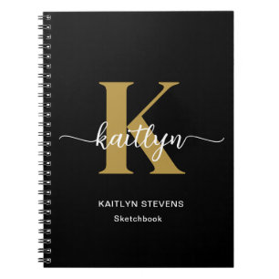 Schwarzes Goldschrift-Monogramm Notizblock