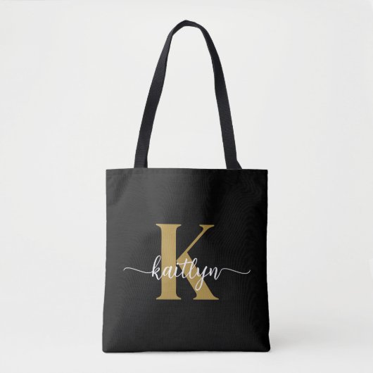 Schwarzes Goldschrift-Monogramm Tasche (Vorderseite)