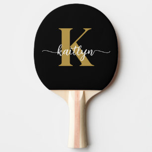 Schwarzes Goldschrift-Monogramm Tischtennis Schläger