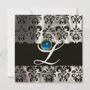 SCHWARZES GOLDSEIDEN-DAMAST-MONOGRAMM BLAUER SAPPH EINLADUNG