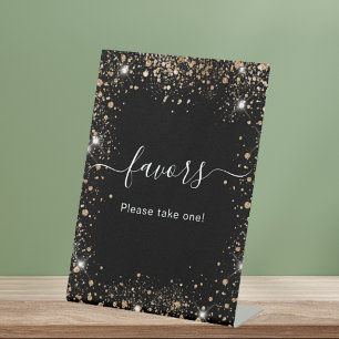 Schwarzes Goldstaub-Glitzer-Zeichen Sockelschild