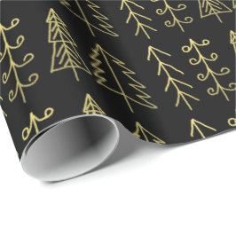 Schwarzes Goldweihnachtsbaum-Muster modern Geschenkpapier