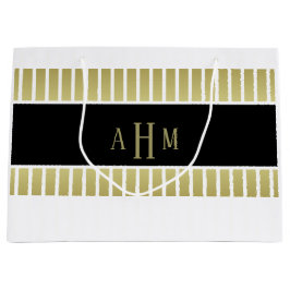 Schwarzes Goldweißer Monogramm-Streifen Große Geschenktüte