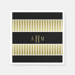Schwarzes Goldweißer Monogramm-Streifen Serviette