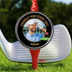 Schwarzes Golfspieler-Foto der High School-Golfman Ornament Aus Metall