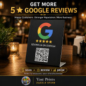 Schwarzes Google Review QR Code Podest Schild