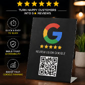 Schwarzes Google Review QR Code Podest Schild