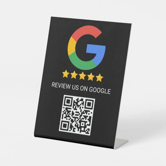 Schwarzes Google Review QR Code Podest Schild (Vorderseite)