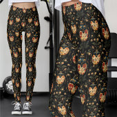 Schwarzes Gothik-Blumenkäfer-Gold Leggings