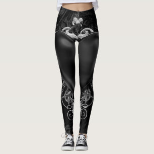 Schwarzes gothisches Liebesherz- und Rosen-Ornamen Leggings