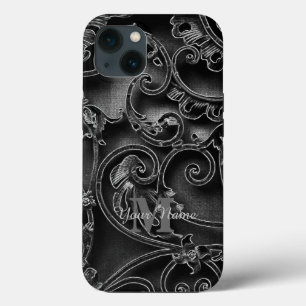 Schwarzes gothisches Muster personalisiertes Monog iPhone 13 Hülle