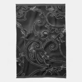 Schwarzes gotisches barockes Strudelmuster Geschirrtuch (Vertikal)