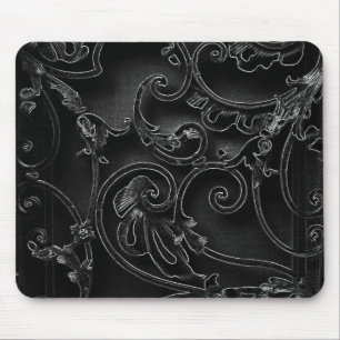 Schwarzes gotisches barockes Strudelmuster Mousepad
