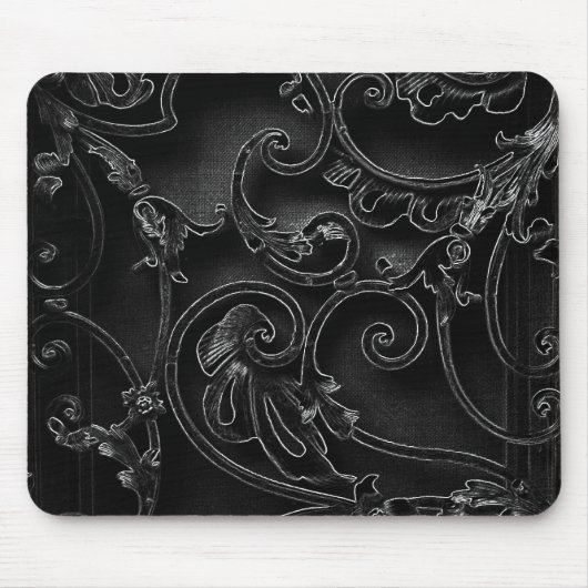 Schwarzes gotisches barockes Strudelmuster Mousepad (Vorne)