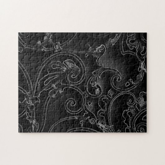 Schwarzes gotisches barockes Strudelmuster Puzzle (Horizontal)