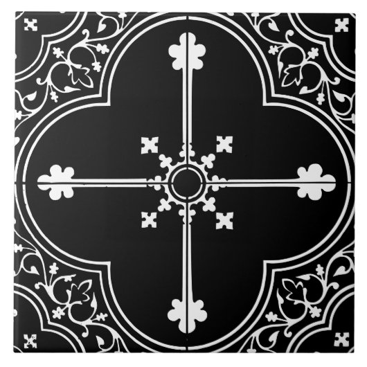 Schwarzes gotisches Kleeblattkreuz Vintage Antik Fliese (Vorderseite)