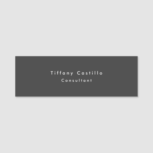 Schwarzes Grau Einfach Schlicht Elegant Modernstes Namensschild (Vorderseite)